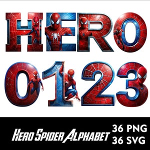 Superheld Alphabet SVG Spinne Alphabet Png Superheld Schrift Spinne Held Buchstaben Held Charaktere SVG PNG