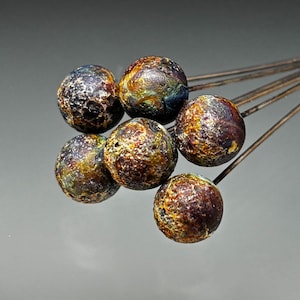 Handmade Glass Headpins Lampwork - 6 Unique Rustic Tie Dye Head pins