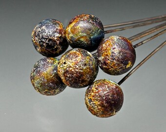 Handmade Glass Headpins Lampwork - 6 Unique Rustic Tie Dye Head pins