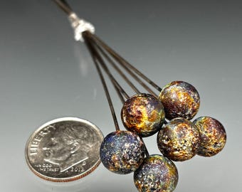 Handmade Glass Headpins Lampwork - 6 Unique Rustic Tie Dye Head pins