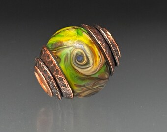 Glass Leah Deeb BHB Bead - Watercolor Swirl Double Capped Bead