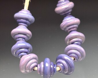 Handmade Glass Lampwork Beads - 10 Rich Tie Dye Baroques