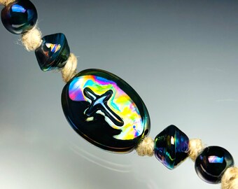 Handmade Glass Beads of Passion Leah Deeb - 5pc Metallic Tie Dye Cross Focal