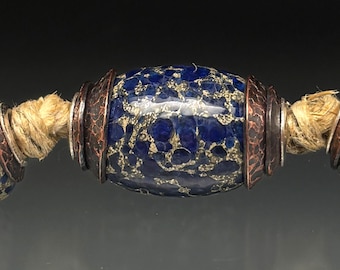 3pc Rich Blue Organic Glass Capped Bead Set