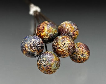 Handmade Glass Headpins Lampwork - 6 Unique Rustic Tie Dye Head pins