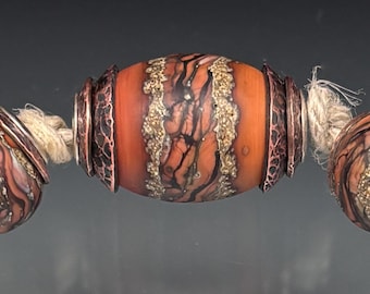 3pc Earthy Organic Rock Big Hole Capped - Handmade Leah Deeb Beads