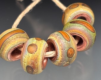Handmade Glass Lampwork Beads - 5pc Old World Tribal Copper Lined