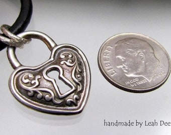 Sweet Fine Silver Padlock Heart Pendant