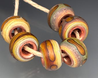 Handmade Glass Lampwork Beads - 6pc Old World Tribal Copper Lined