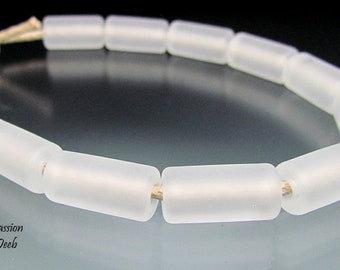 12 Frosty Slim Barrel Glass Beads