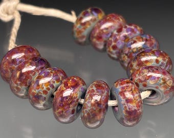 Beads of Passion Handmade Artisan Leah Lampwork - 12 Shiny Fall Hue - Donuts