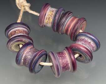 6 Handmade Glass Beads Big Hole Lampwork - Earthy Cool Spools