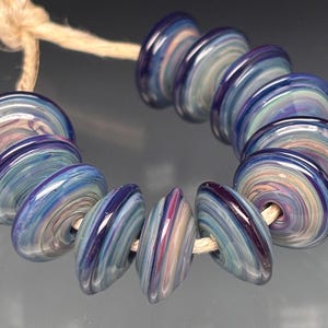 Artisan Glass Beads Leah Deeb Lampwork - 12 Ribbed Rich Tie Dye Discs