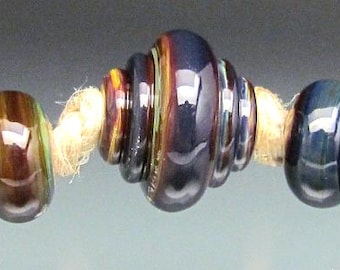 7pc Handmade Glass Beads - Shiny Deep Tie Dye Big Hole Baroque