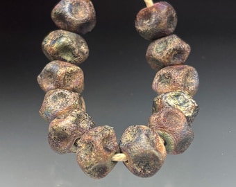 Glass Lampwork Leah Beads - 12 Wild Rock Beads