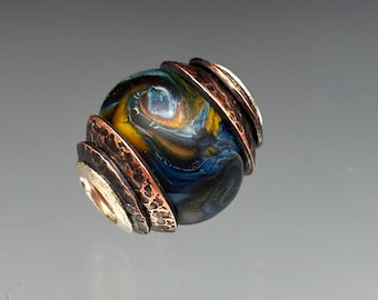 Glass Leah Deeb BHB Bead - Watercolor Swirl Double Capped Bead