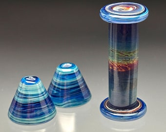 Shiny Tie Dye Totem Cylinder Focal Set - Leah Lampwork Beads