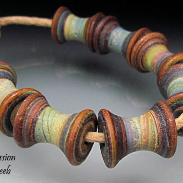 Glass Beads of Passion Leah Deeb Lampwork SRA - 8 Rustic Tie Dye Spools