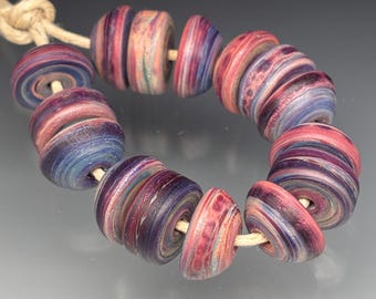 15pc Rustic Tie Dye Drums & Endcaps - Leahs Handmade Glass Beads