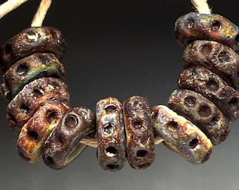 Glass Lampwork Rings - 12 Rustic Tribal Tie Dye Sliders Sm