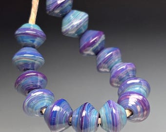 14 Rich Tie Dye Bicones - Handmade Glass Leah Beads