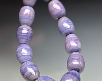 Handmade Glass Beads - 12 Steaky Purple Eggs