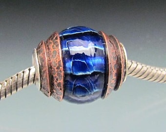 Handmade Glass Lampwork Beads - Rich Blue Pleated BHB