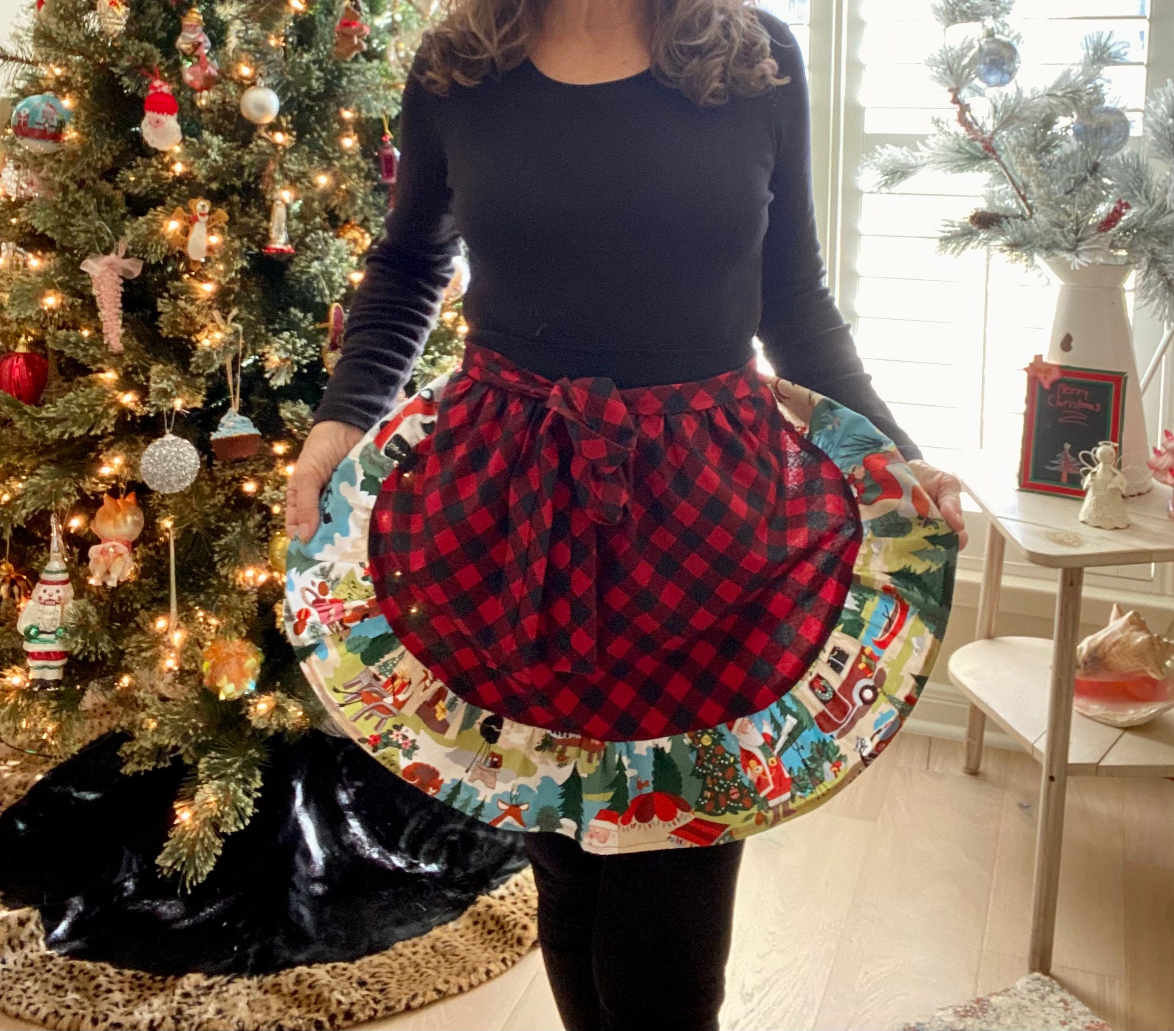 Glamping Santa, Christmas Half Apron for Women, Girls or Teens, Red