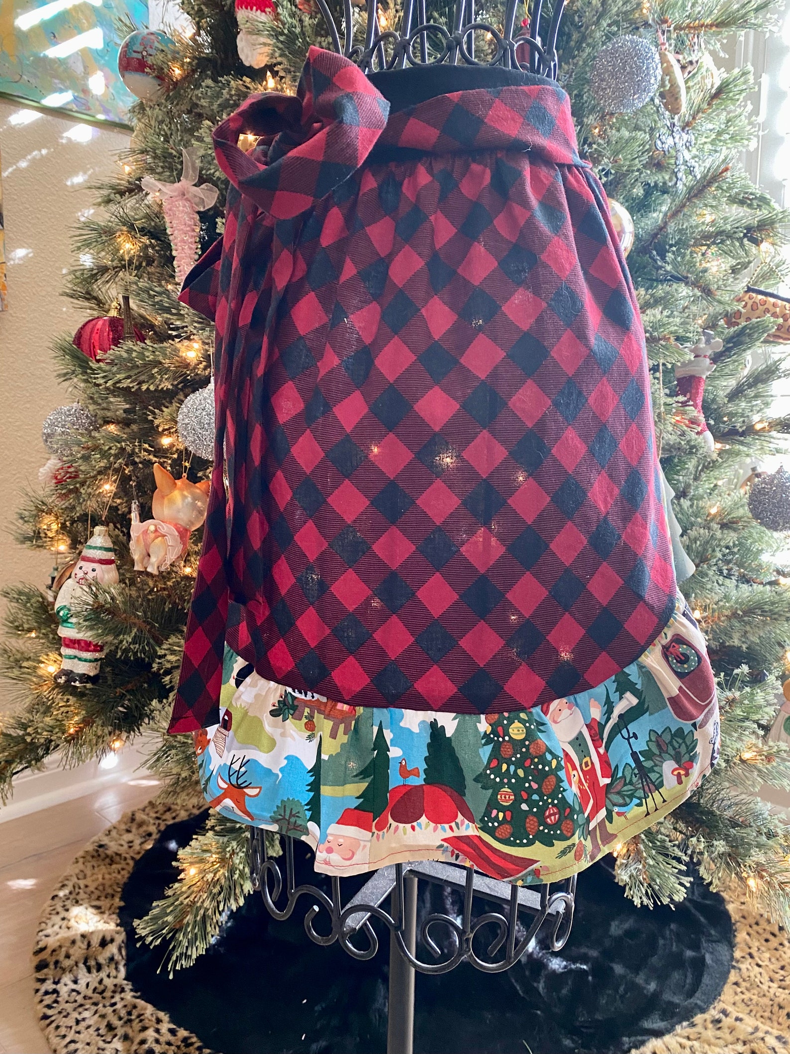 Glamping Santa, Christmas Half Apron for Women, Girls or Teens, Red