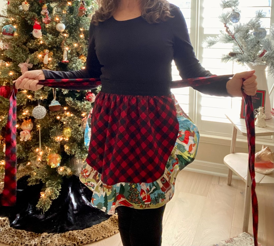 Glamping Santa, Christmas Half Apron for Women, Girls or Teens, Red