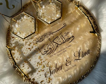 Gepersonaliseerde Nikkah-ring, hars bruiloft aandenken met gedroogde bloemen