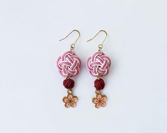 Best Seller | Mizuhiki Plum Knot and Cherry Blossom Earrings – Handmade Japanese Jewelry | Unique Symbolic Gift from Japan - light weight