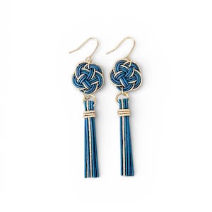 Blue Mizuhiki Tassel Earrings – Handmade Japanese Knot Jewelry | Elegant Gift for Her - light weight image 1