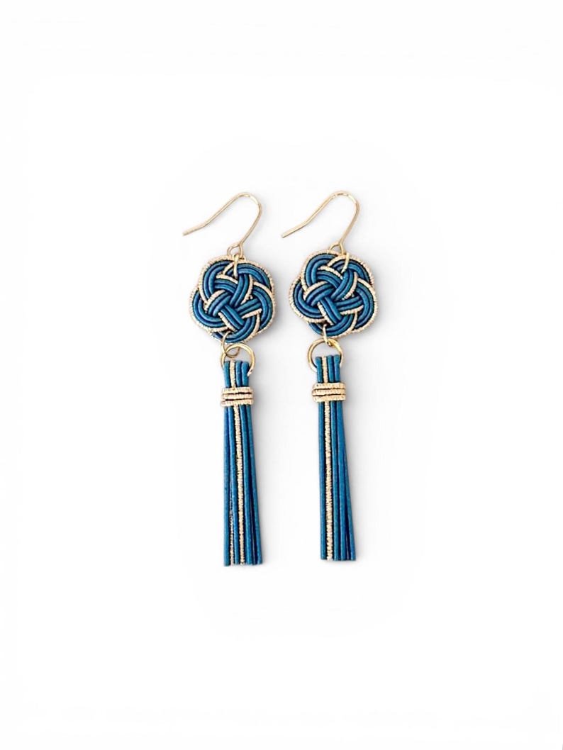 Blue Mizuhiki Tassel Earrings – Handmade Japanese Knot Jewelry | Elegant Gift for Her - light weight image 1