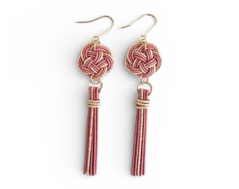 Best Seller | Pink Tassel | Mizuhiki Tassel Earrings – Handmade Japanese Knot Jewelry | Elegant Gift for Her - light weight