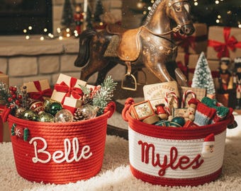 Cesta navideña personalizada, nombre bordado, regalo de decoración navideña