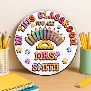 Aangepaste 3D deurhanger leraar, cadeau leraar waardering, welkomstbord klas, terug naar school cadeau, aangepast naambord leraar, klasdecor