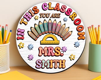 Colgador de puerta personalizado 3D para profesores: Letrero de bienvenida personalizado para el aula