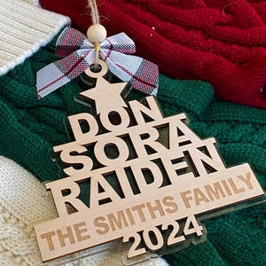 Personalized Family Christmas Tree Ornament, Christmas Ornament with Family Member Name 2025, Big Family Wooden Christmas Tree Decorations