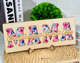 Letrero floral de madera personalizado: Jardín de la abuela con los nombres de los nietos