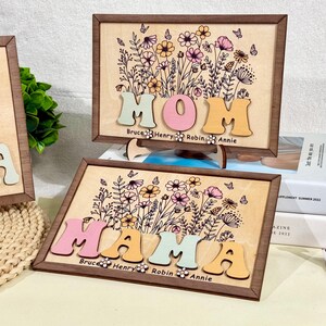 Personalized Grandma&#39;s Garden 2-Layered Wooden Frame, Mother&#39;s Day Gift For Mom, Grandma, Nana, Custom Wildflower Grandkids Name Gifts Art