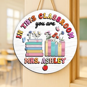 Waarderingscadeau leraar, aangepaste 3D-deurhanger leraar, welkomstbord klas, terug naar school cadeau, aangepast naambord leraar, klasdecor