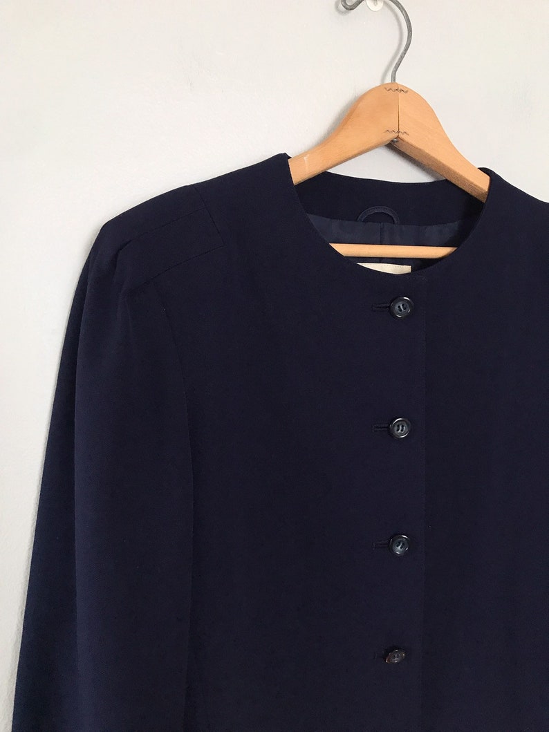 Navy Blue Blazer Boxy Cropped Jacket Minimalist Structured Shoulder Blazer