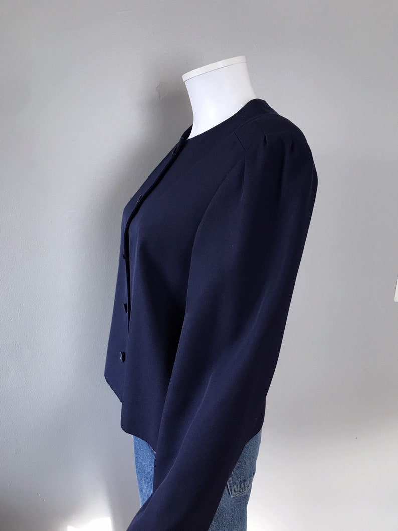 Navy Blue Blazer Boxy Cropped Jacket Minimalist Structured Shoulder Blazer