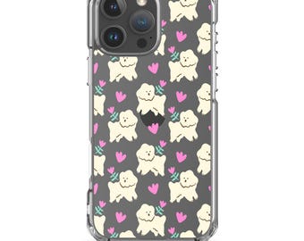 Little White Puppy Dog Szi Tzu Poodle Bichon Frise Terrier Dog with Flowers Clear Case for iPhone®