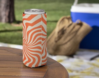 Orange and White Cool Festival Coozie - Can cooler