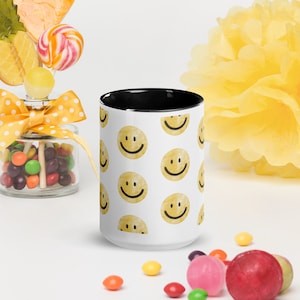 Classic Happy Face - Mug with Color Inside - Smiley Face multi colored coffee mug