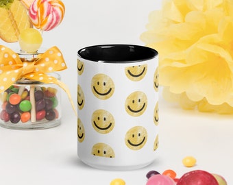 Classic Happy Face - Mug with Color Inside - Smiley Face multi colored coffee mug