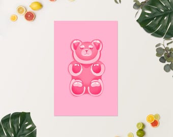 Pink Gummy Bear Poster - Wall Art - Valentine - Candy Art