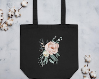 Bolsa de compras ecológica con diseño de flores encantadoras para el mercado de agricultores